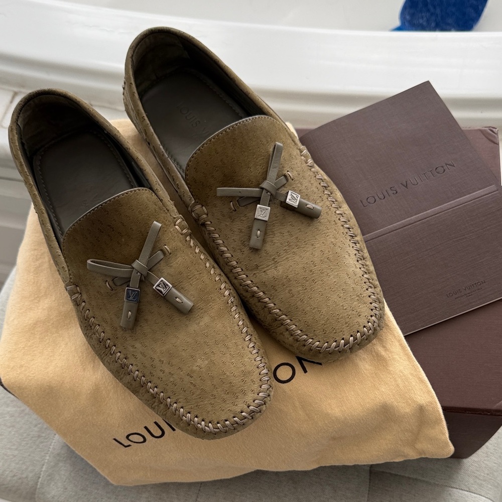 Louis Vuitton Light Sage Green Leather Loafers for Men